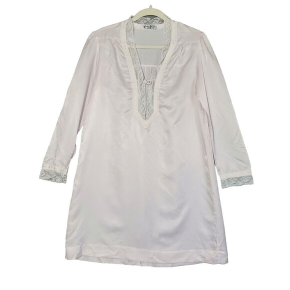 VTG Christian Dior Women's Pail Pink Long Sleeve Deep-V Sleep Gown Union Tag - Picture 1 of 12